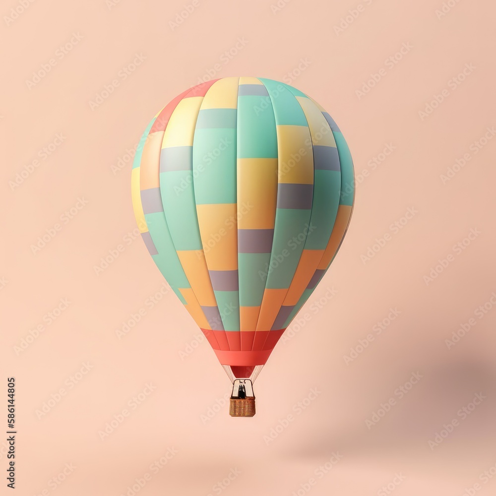 Fototapeta premium Colorful hot air balloon in pastel background. Travel and adventure concept symbolizing freedom andexcitement. Generative AI
