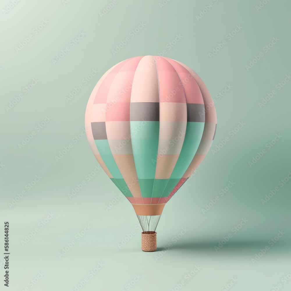 Fototapeta premium Colorful hot air balloon in pastel background. Travel and adventure concept symbolizing freedom andexcitement. Generative AI