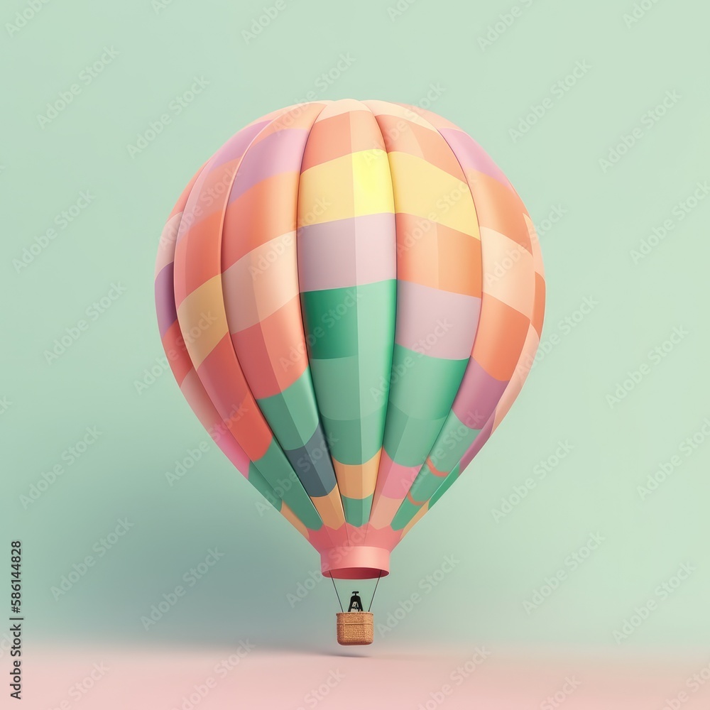 Fototapeta premium Colorful hot air balloon in pastel background. Travel and adventure concept symbolizing freedom andexcitement. Generative AI