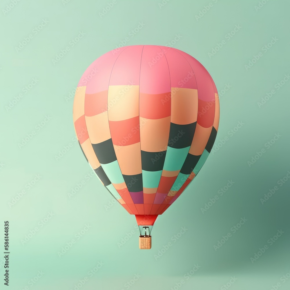 Obraz premium Colorful hot air balloon in pastel background. Travel and adventure concept symbolizing freedom andexcitement. Generative AI