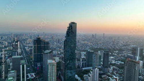 Wallpaper Mural Aerial view of King Power Mahanakhon tower in Sathorn Silom central business district of Bangkok, Thailand Torontodigital.ca