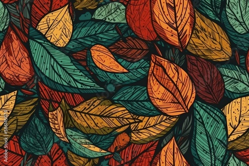 Wallpaper Mural Illustration of autumn leaves scattered on a wooden table created with Generative AI technology Torontodigital.ca