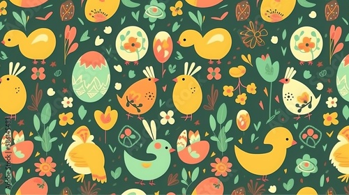 Simple Seamless Doodle Easter Themed Pattern - Generative AI