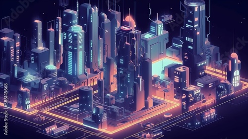 3d Isometric Futuristic City - Generative AI