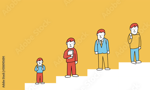 小学校から大学まで　男の子の成長　イラスト