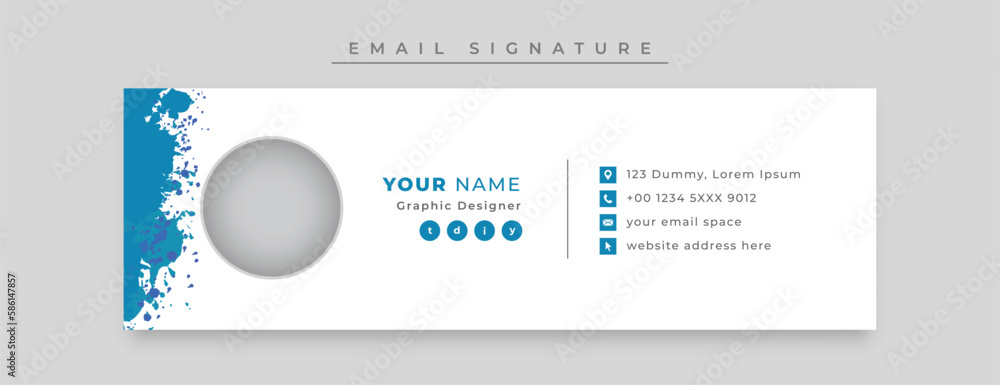 Minimal style email signature card template design or email footer with digital profile with watercolor Minimal style email signature card template design or email footer with digital profile with watercolor
