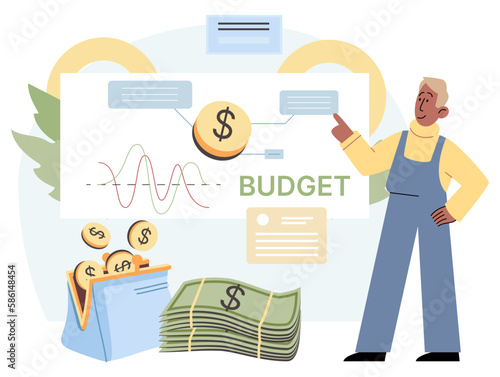 Analyzing budget web concept. Man analyzing financial data on graph report and planning personal pays. Auditing and finance management. Capital growth, investment system, business development