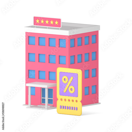 Hotel booking sale discount coupon destination travel apartment special offer 3d icon vector