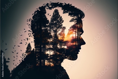 Celestial Portrait as a Human Head Imbued with the Splendor of the Forest Generated by AI