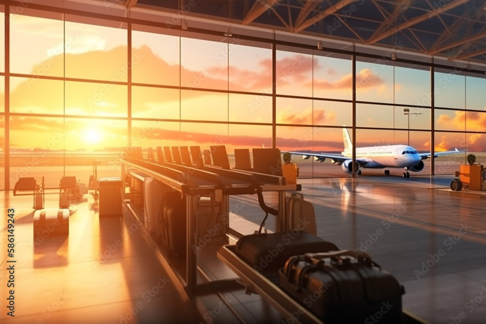 suitcase travel luggage in airport 3d render suitcase travel luggage in airport 3d render