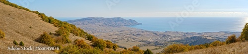 Panorama from Ai-Georgiy towards Meganom and Kara Dag Mountain, Crimea.