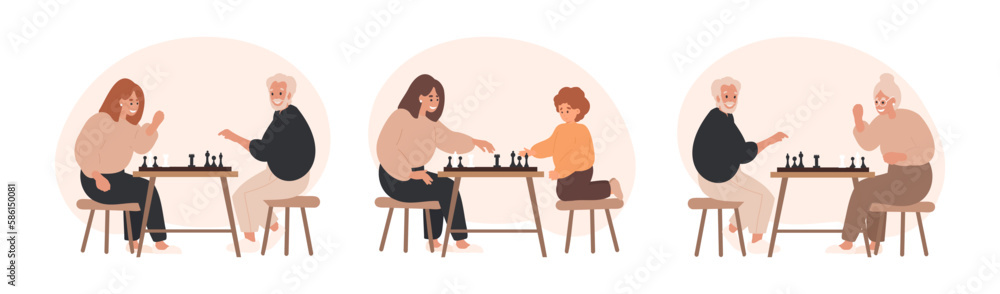 Various people playing chess players collection Various people playing chess players collection
