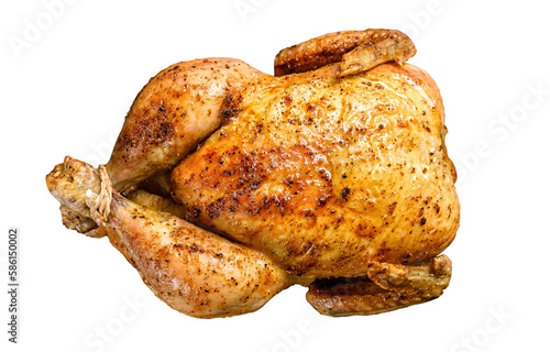 Grilled roasted whole Chicken. Isolated, transparent background.