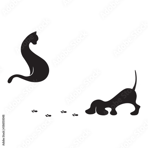 funny logo, puppy tracking cat 