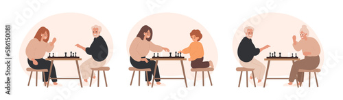 Various people playing chess players collection