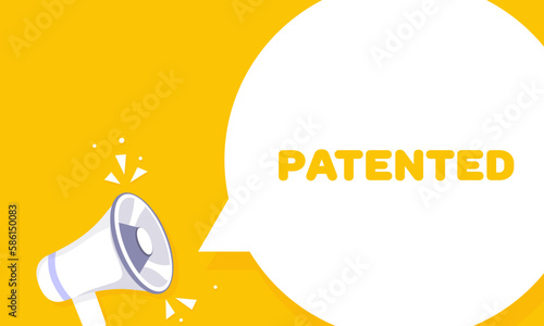 Patented. Flat, yellow, patented banner. Vector illustration.