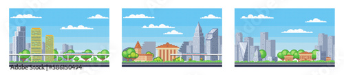 Pixel art landscape. Urban street view, 8 bit city park road, with background buildings and apartments in pixel art, pixel cityscape. Pixelated scene, pixelation gaming playing level, 8 bit city