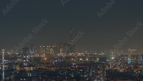 Wallpaper Mural Time lapse aerial shot of city downtown skyline at night, urban panorama of metropolis Torontodigital.ca