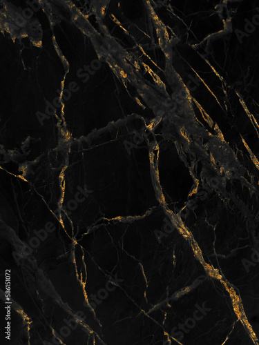 Black and gold marble luxury wall texture with shiny golden line pattern abstract background, Vertical image.