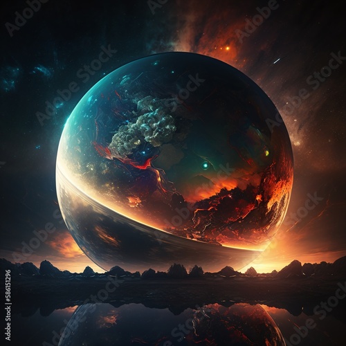 Galactic Gem as a Glowing Multi-Dimensional Earth Planet in a Vibrant Galaxy Generated by AI