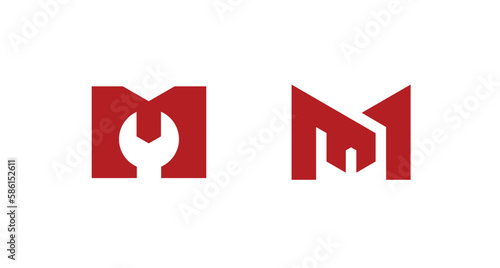 Letter M wrench logo. Wrench M vector  design. Letter M mechanical,  letter M repair, letter M construction logo. Monogram M wrench logo.