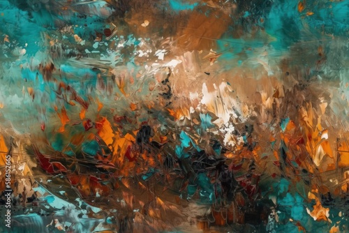  abstract painting with blue  orange  and brown colors blending together created with Generative AI technology