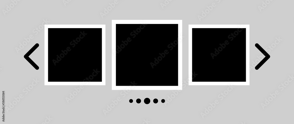 Scroll through photos. Flat, black, photo flipping layout. Vector illustration
