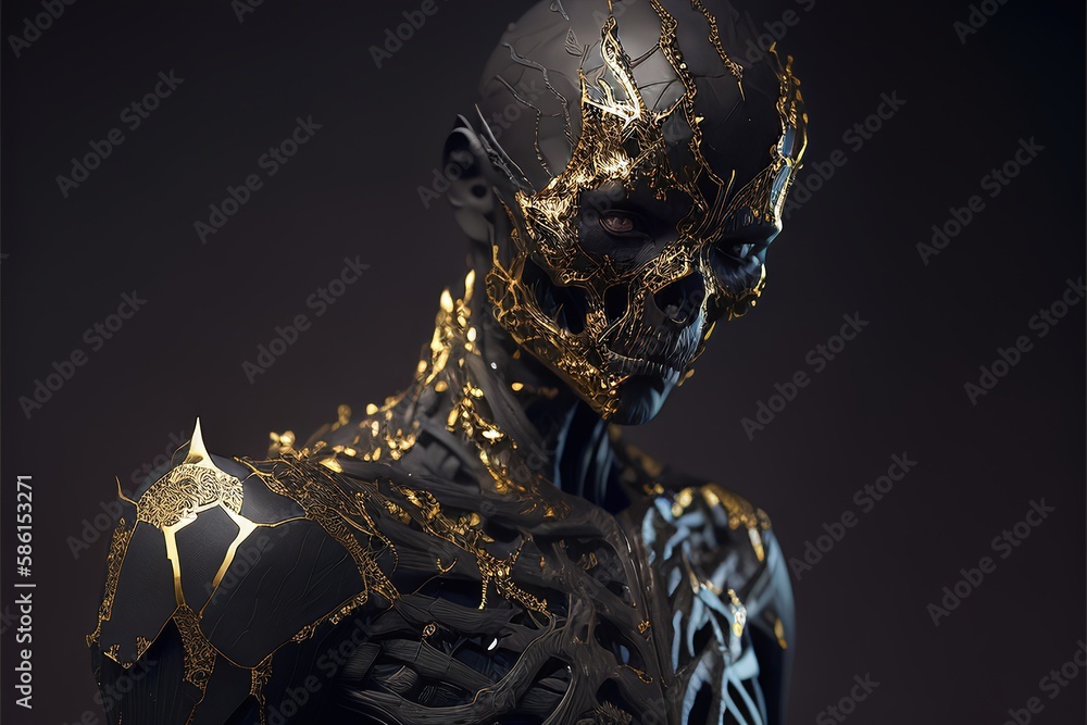 Demonic Strength with a Fictional Skull Illustrating the Power of Gold and Evil Within Generated by AI Demonic Strength with a Fictional Skull Illustrating the Power of Gold and Evil Within Generated by AI