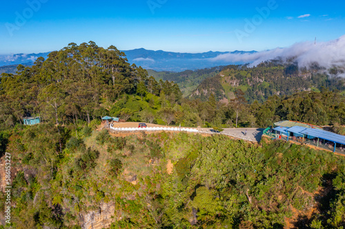 Aerial view of Lipton's seat viewpoint and adjacent tea plantations at Sri Lanka photo