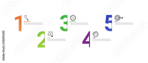 Cinematographic label template.5 business step options. with a modern design, suitable for web, presentations.