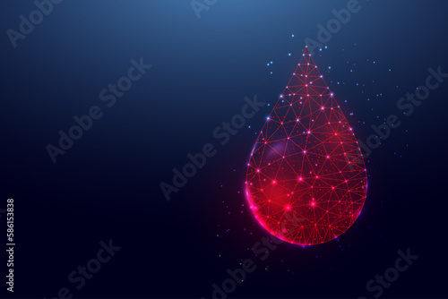 Blood drop. World blood donors day concept. Banner template with glowing low poly. Futuristic modern abstract. Vector illustration photo