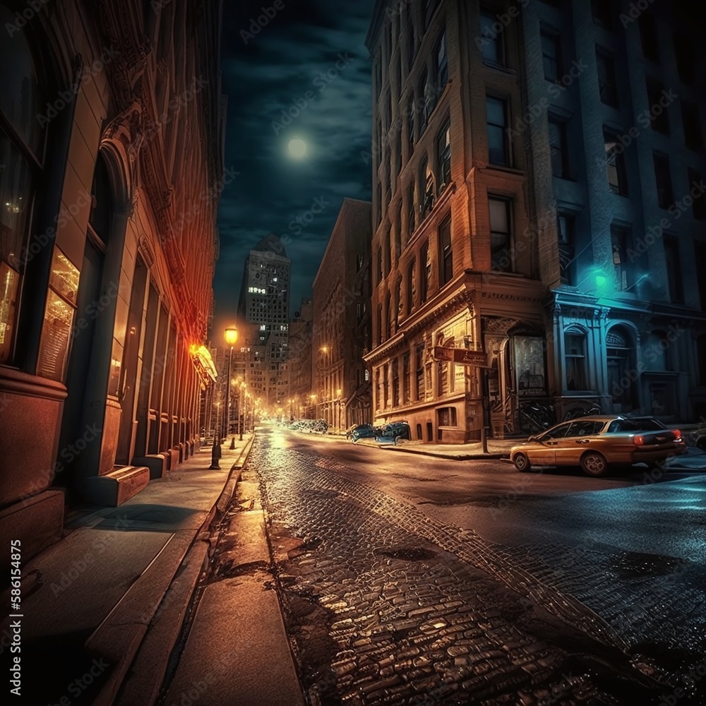 Lights of the City as a Night Street Photography Generated by AI