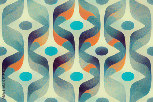 Multi colored 70's Retro Seamless Pattern. 60s and 70s Aesthetic Style. AI generated. Endless background.