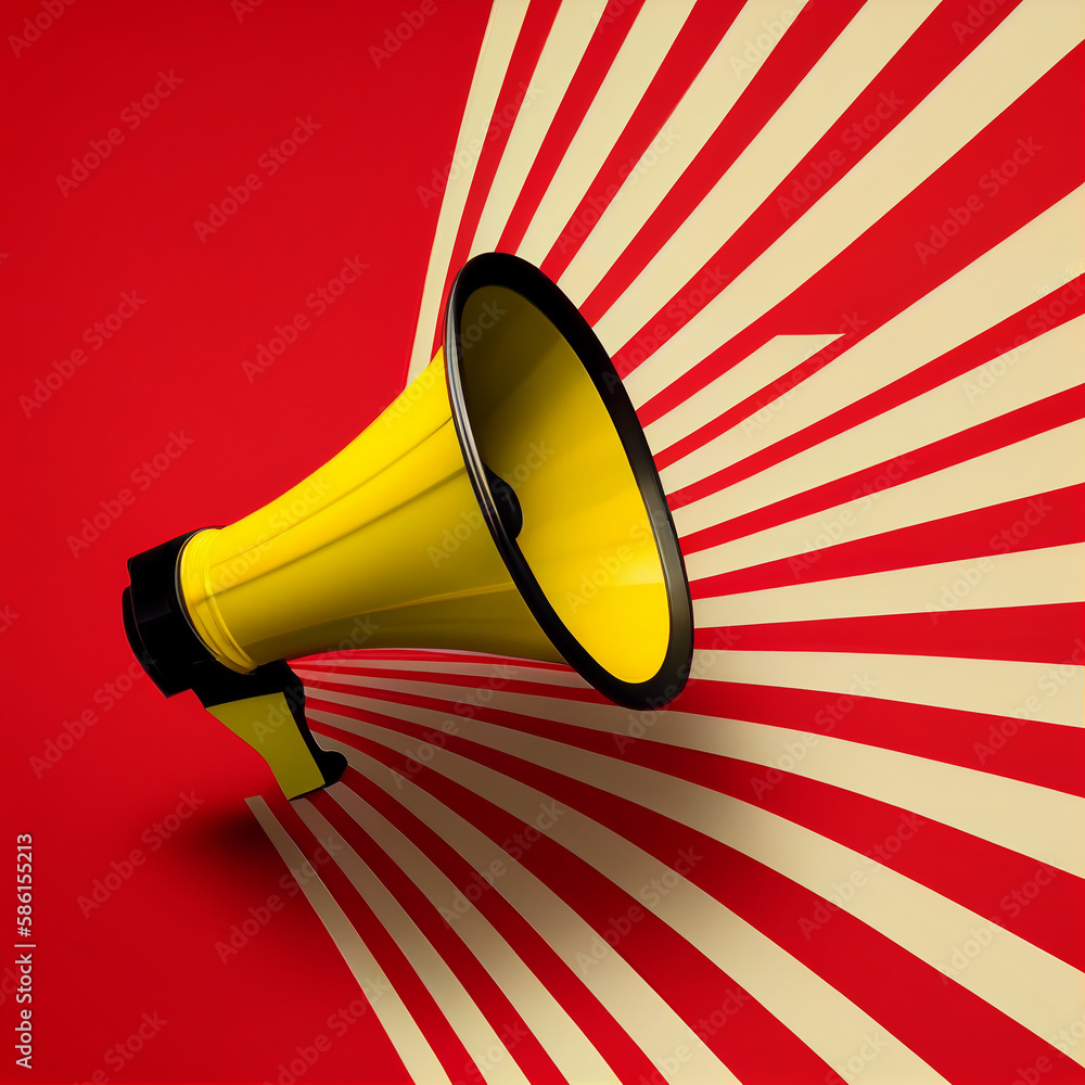 yellow megaphone on red background with copy space.