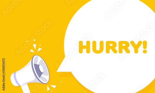 Hurry. Flat, yellow, hurry up banner. Vector illustration.