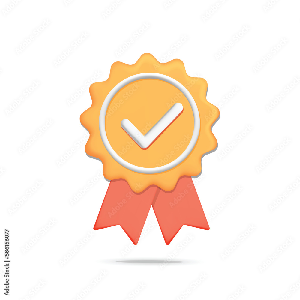 3d vector gold premium guarantee medal trophy symbol with tick check mark symbol and red ribbons icon design. Yellow certificate, high quality arrived rating emblem isolated on white background. 3d vector gold premium guarantee medal trophy symbol with tick check mark symbol and red ribbons icon design. Yellow certificate, high quality arrived rating emblem isolated on white background.