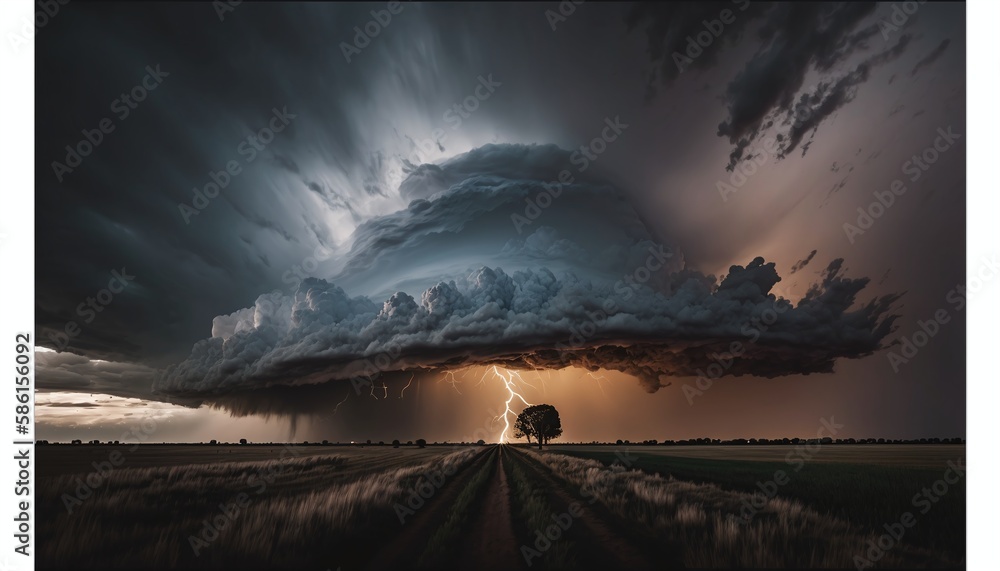 Lonely Tree in the Distance of a Stormy Sky Generated by AI Lonely Tree in the Distance of a Stormy Sky Generated by AI