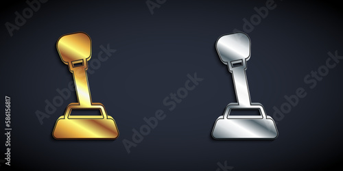 Gold and silver Gear shifter icon isolated on black background. Manual transmission icon. Long shadow style. Vector