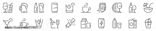 Beverages thin line icon set. Symbol collection in transparent background. Editable vector stroke. 512x512 Pixel Perfect.