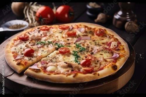 pizza with salami and cheese ai generated
