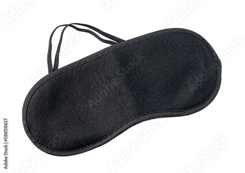 Black sleeping mask for eye isolated on white, top view, clipping path
