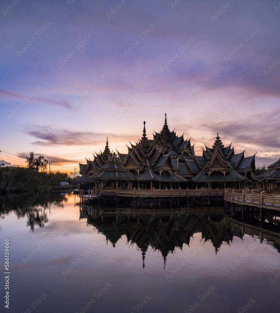 chinese temple at sunset