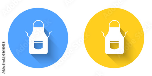 White Blacksmith apron icon isolated with long shadow background. Protective clothing and tool worker. Circle button. Vector