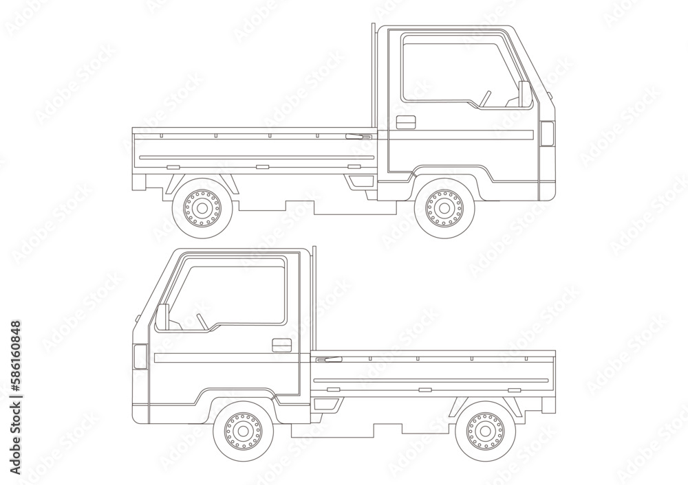 小型トラックの右側と左側の線画イラスト