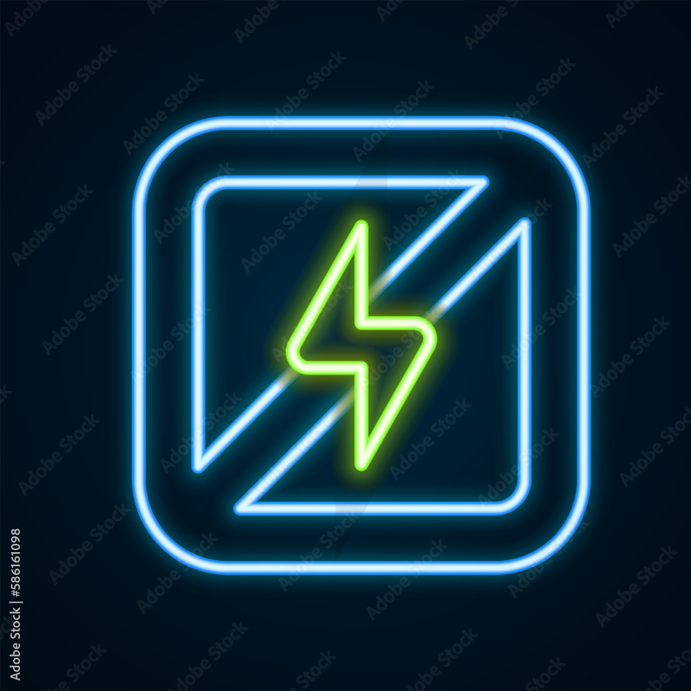 Glowing neon line No lightning icon isolated on black background. No electricity. Colorful outline concept. Vector Glowing neon line No lightning icon isolated on black background. No electricity. Colorful outline concept. Vector