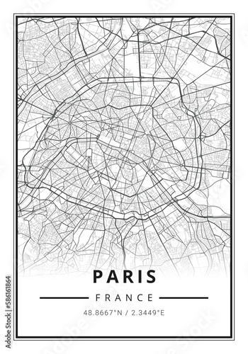 Street map art of Paris city in France - Europe