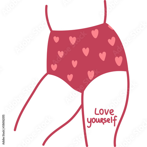 Outline female hips in panties with hearts.Love yourself concept.Body Positive.