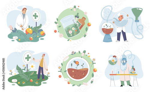 Scientist study research liquid medicine from natural herbal. Medical marijuana research. Modern and traditional medical, Alternative organic herbal drug and chemical medicine. Homeopathy healthcare