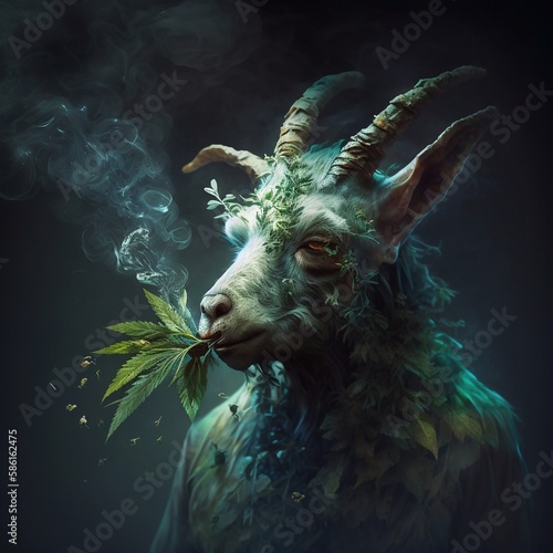 goat chews cannabis marijuana leaves - generated by Generative AI