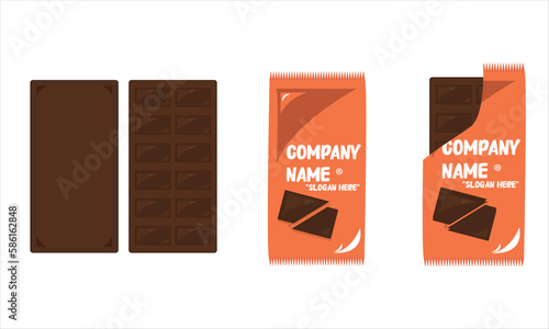 Chocolate Bar , Bar Front Back, Packed And Wrap opened Chocolate Bar Modern Vector Logo Design Chocolate Isolated On White Background
